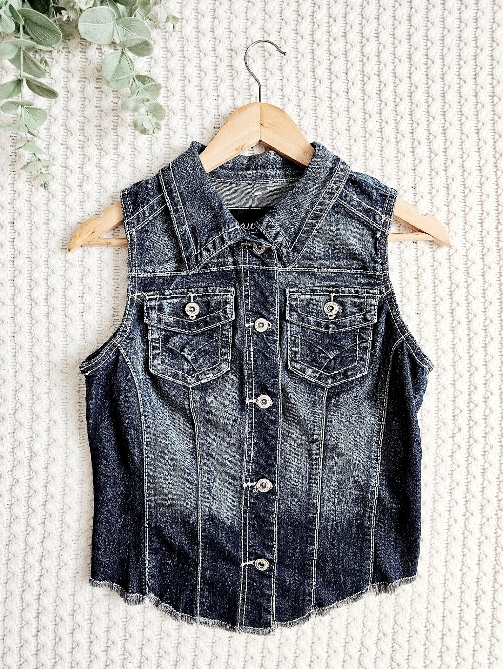 Maurices High Low Button Down Denim Vest Shirt Stretch Pockets Vintage S NWOT